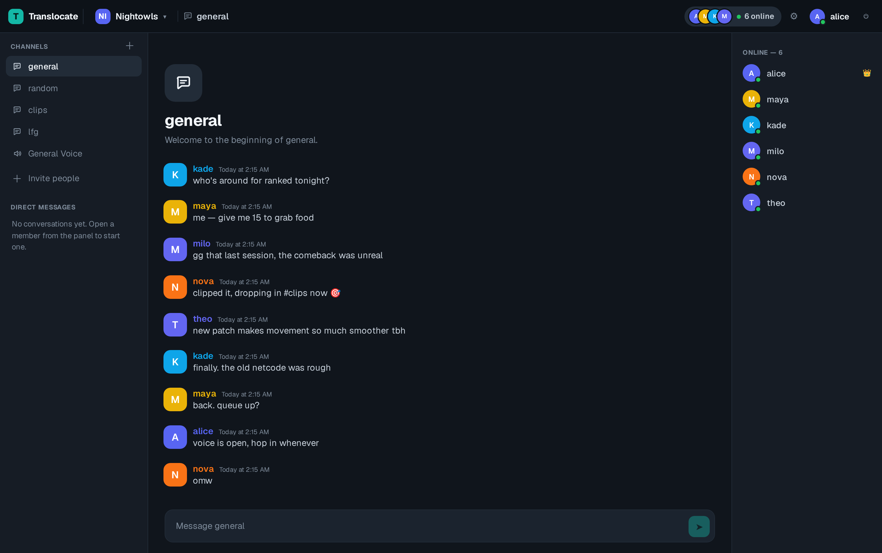 The Translocate app — the Nightowls community in real time